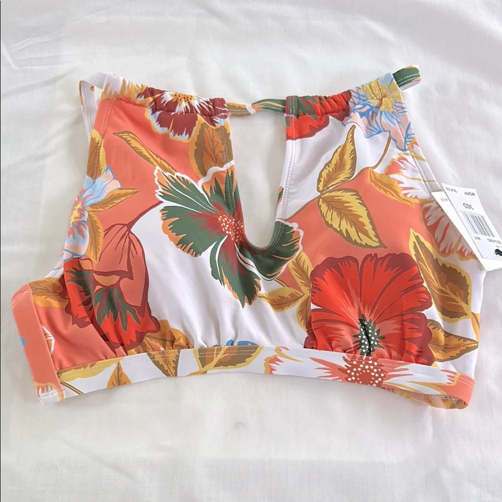 Gibson Latimer Tropical Floral Print High Neck Keyhole Bikini Top 36D NWT